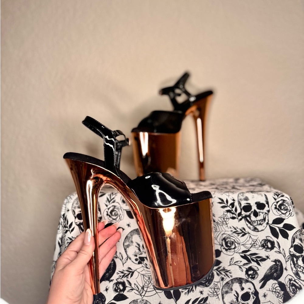 Pleaser Black and Rose Gold Platform Heels - Picture 12 of 12